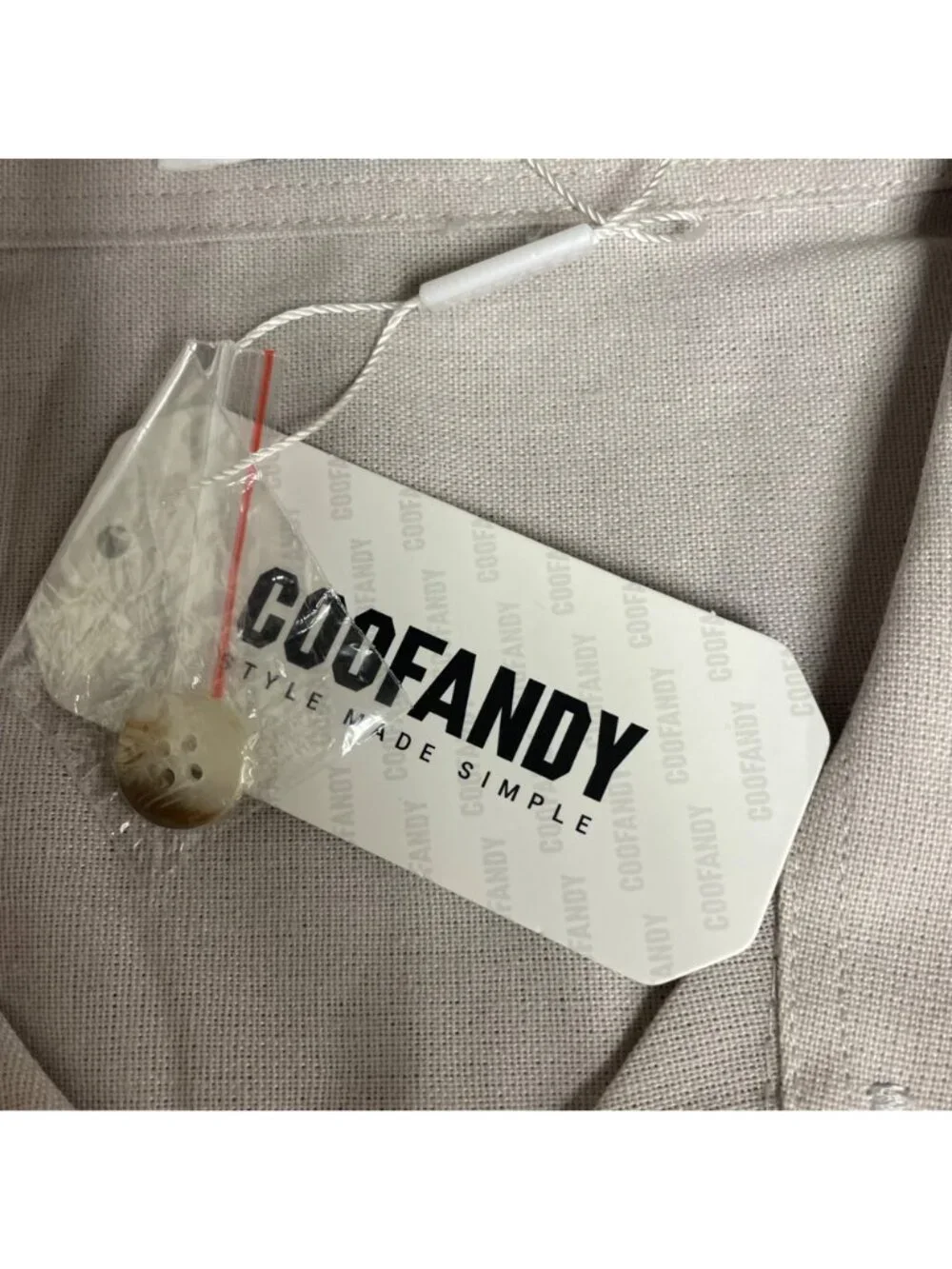 Coofandy Linen Blend Casual Button Down Shirt Cream Tan Sz XXL